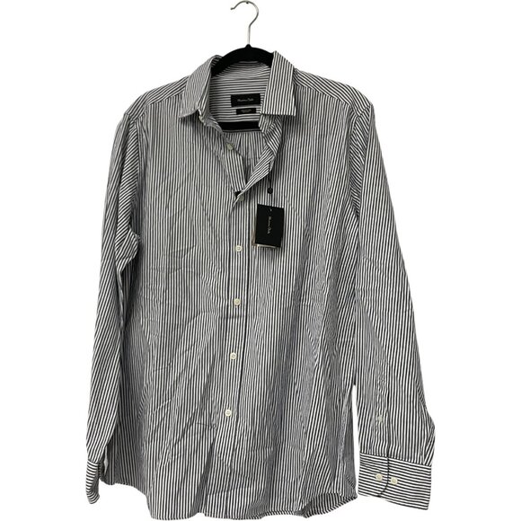 Massimo Dutti Mens Button Down Shirt Large Blue Striped Classic Fit 0146/423 NWT - Picture 2 of 10